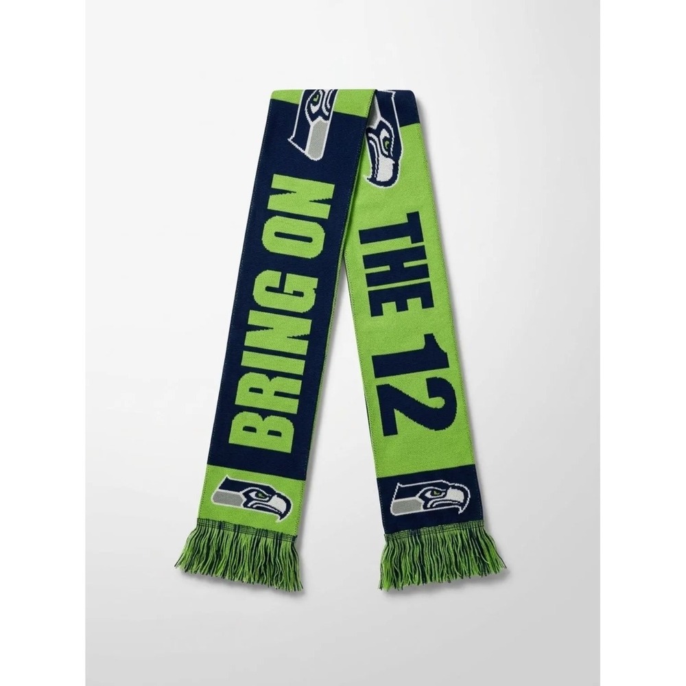 Seattle Seahawks Scarf Bring On The 12 Navy Blue Green Knit Fan Scarf 60 Inch
